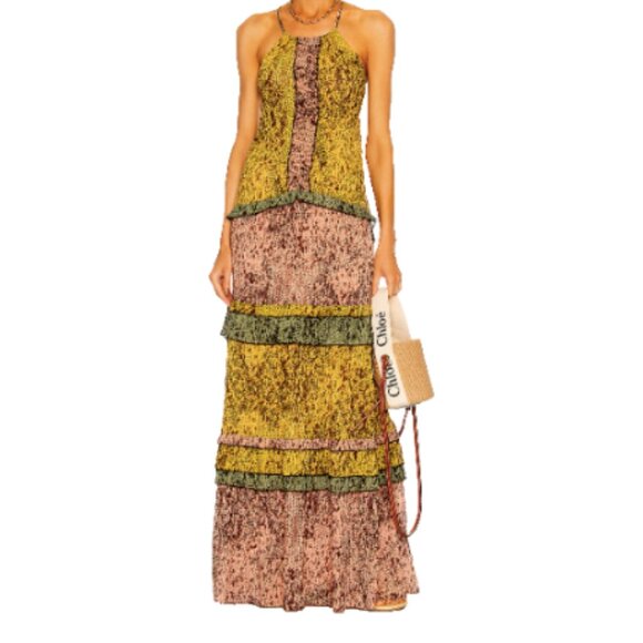 ALEXIS Dresses & Skirts - Alexis Licett Halter Neck Tiered Maxi Open Back Strap Dress Color Amazonia Sz S